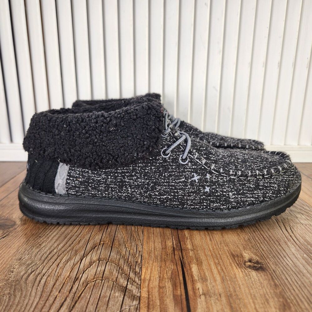 Hey Dude Wendy Fold Brushed Cozy Womens Size 10 Black Moc Toe Chukka Boots Shoes